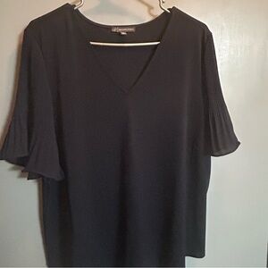 Elegant Navy Blue V-Neck Flutter Sleeve Top